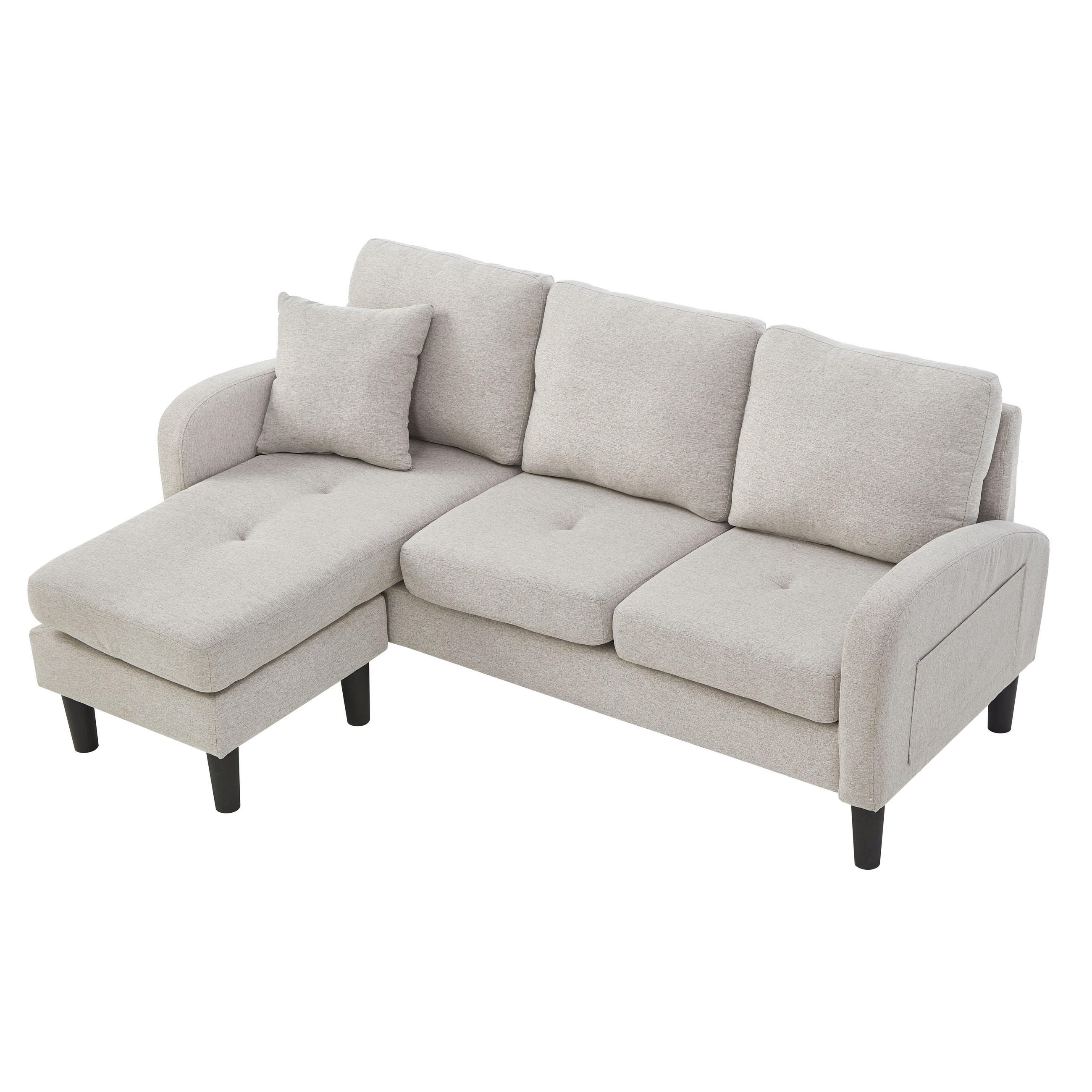 ECKSOFA DE-35325 mit Chaiselongue Beigegrau - Hellgrau, Metall (118/166cm) - ComfortXL