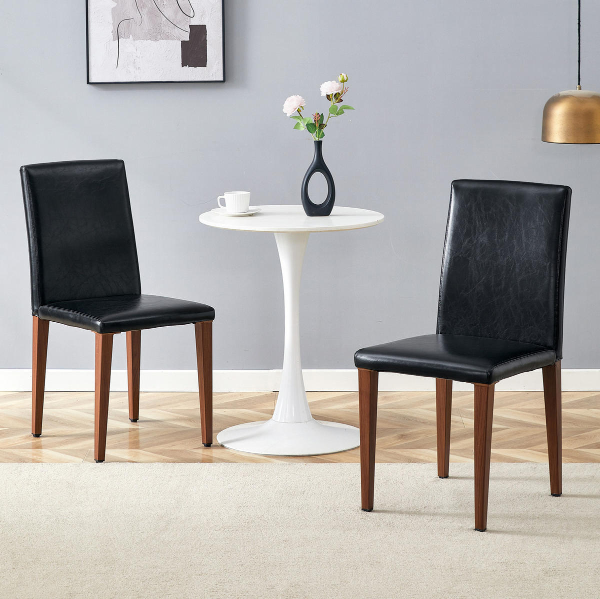 ESSZIMMERSTUHL mit PU-Bezug 90 cm Schwarz Nussbaumoptik 2er-Set - Schwarz, Metall (47/90/41.1cm) - Meubliv