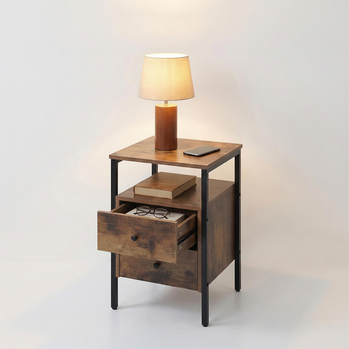 NACHTTISCH - Braun, Holzwerkstoff/Metall (40/61/40cm) - Relaxdays
