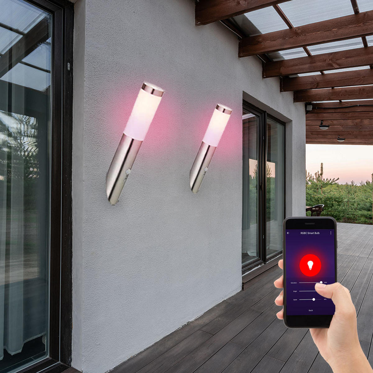 LED AUSSENLEUCHTE Edelstahl Silber Opal 2er Set - Silberfarben, Kunststoff (7.6/7.6/40cm)