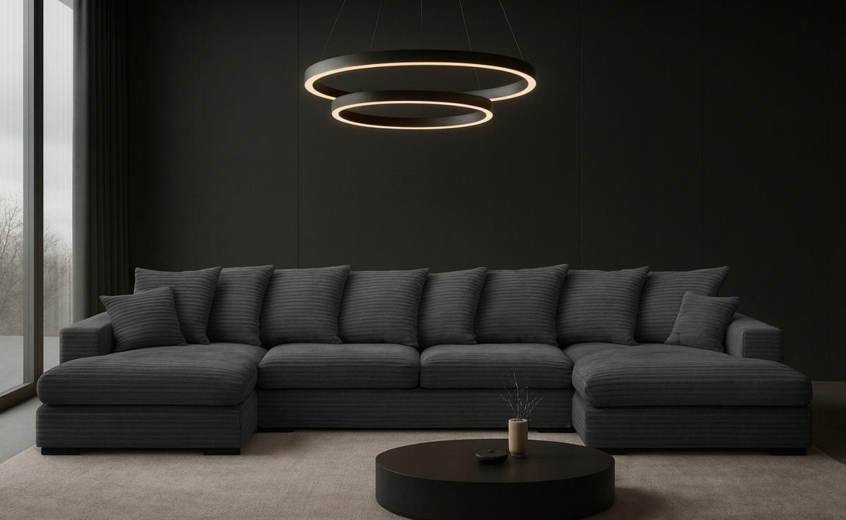 ECKSOFA mit Schlaffunktion und Bettkasten Couch U-form Gabon Stoff Zoom Graphit - Graphitfarben, Holz (373/155cm) - Kaiser Möbel