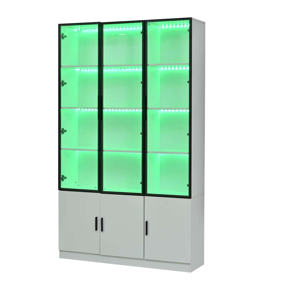 VITRINE LED Glasvitrine Hochschrank 200cm 6 Türen Weiß - Weiß, Holzwerkstoff (120/200/32cm) - FLIEKS