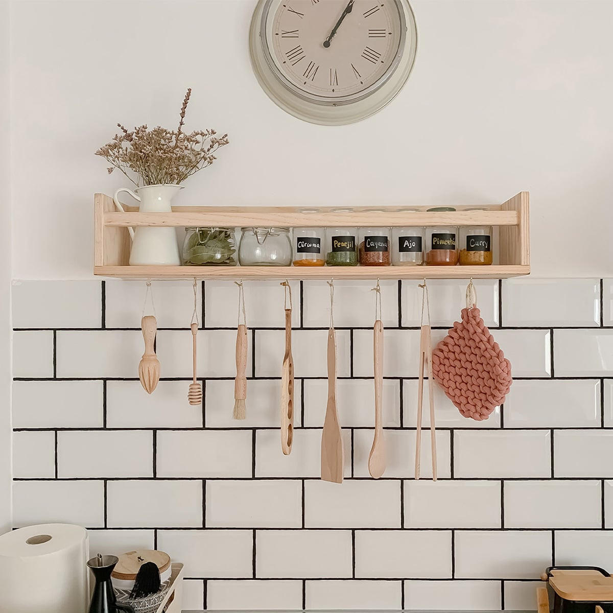 WANDREGAL aus massiver Kiefer - L60 x H15 cm - Eschefarben, Holzwerkstoff (15/15/60cm) - Calicosy