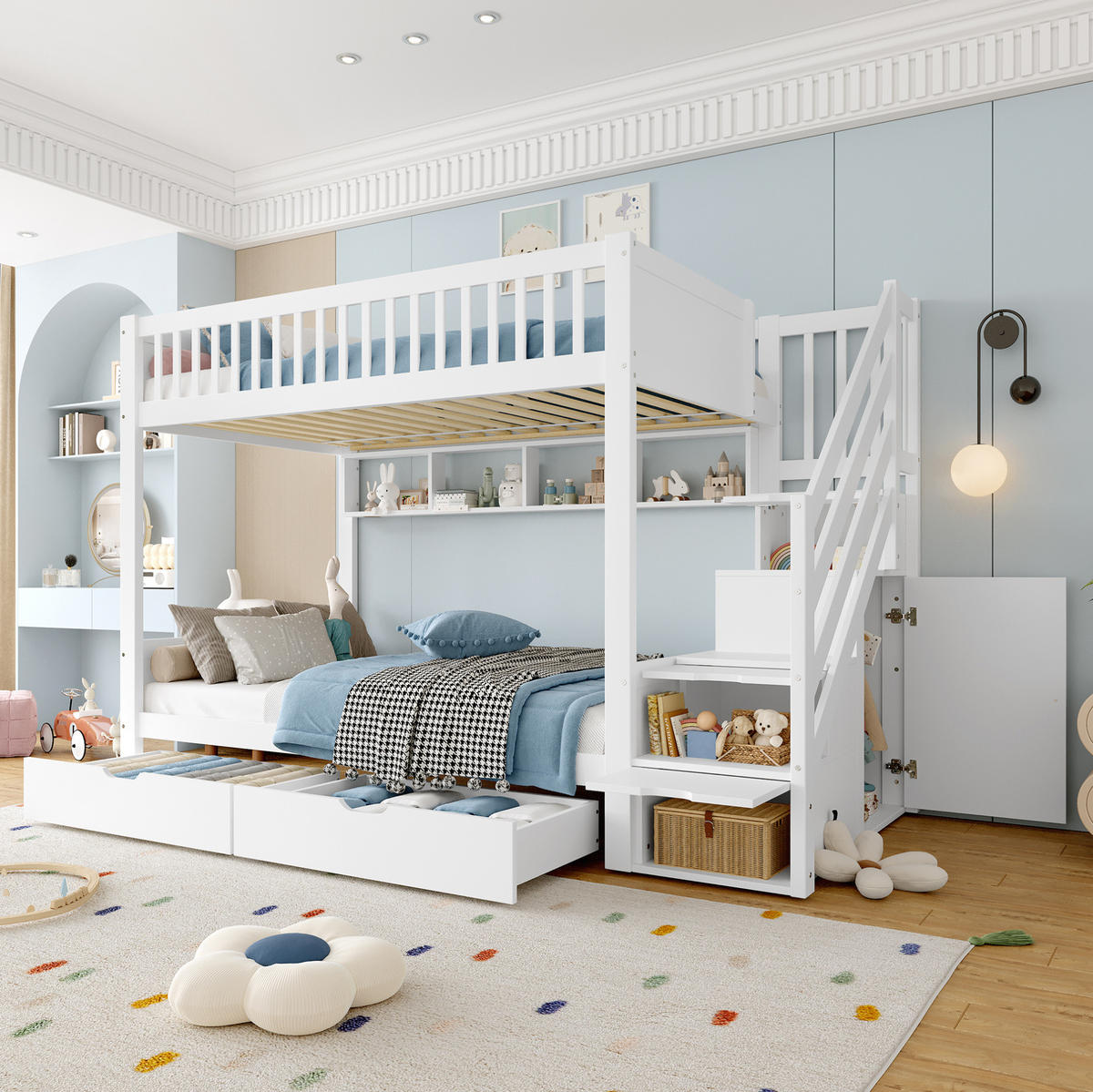 ETAGENBETT 90/200 cm Weiß mit Schublade und Kleiderschrank - Weiß, Holz (90/200cm) - OKWISH