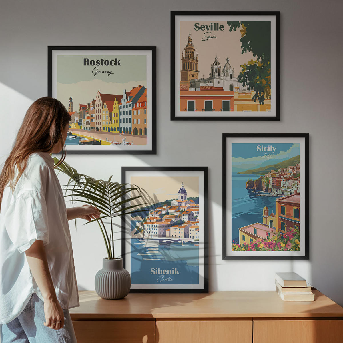 WANDBILDER 4er-Set - 50x50 cm & 40x60 cm Schwarzer Rahmen - Landschaften europäischer Städte - Schwarz, Kunststoff (50/50cm) - ArtPrintCave