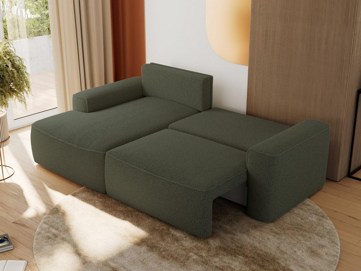 ECKSOFA BELLUNO L Grün Boucle - Links - Schwarz/Grün, Textil (144/233cm) - MKS