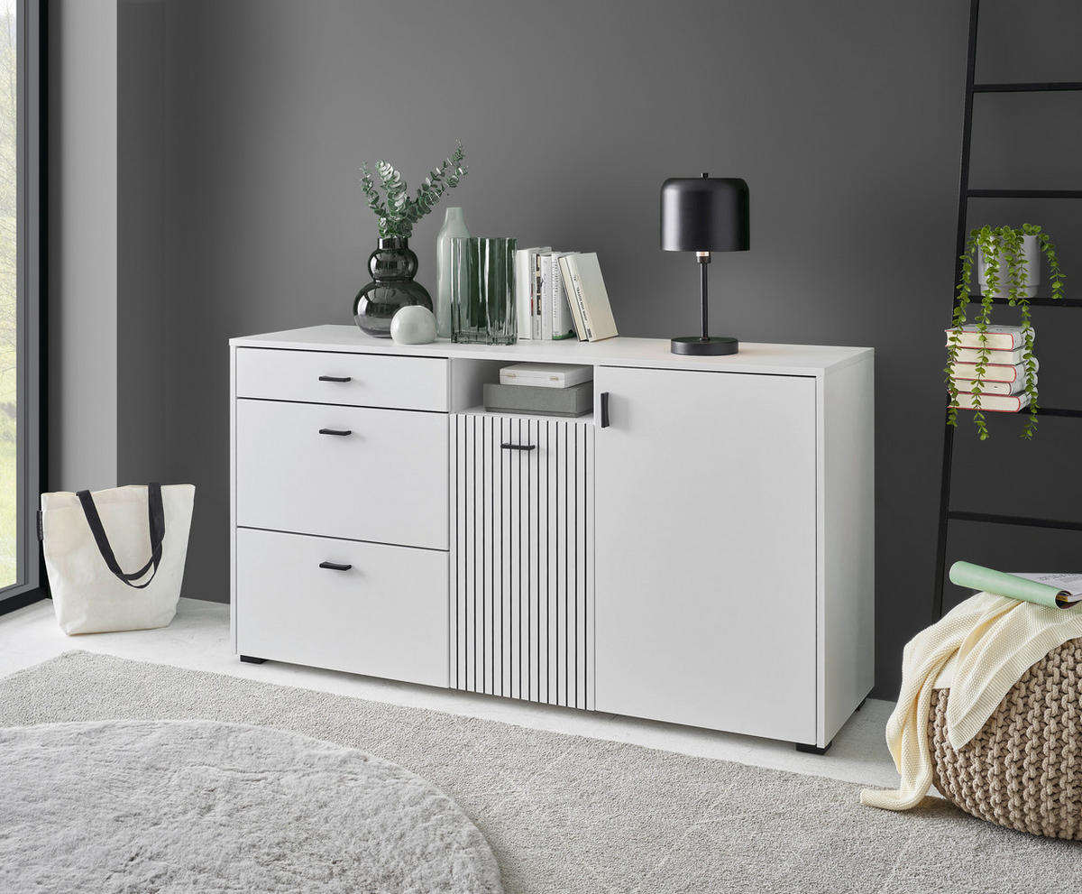 SIDEBOARD M17 Weiß Matt & Schwarz 150/80/42 cm schmal - Weiß, Holzwerkstoff (150/80/42cm) - Livojo