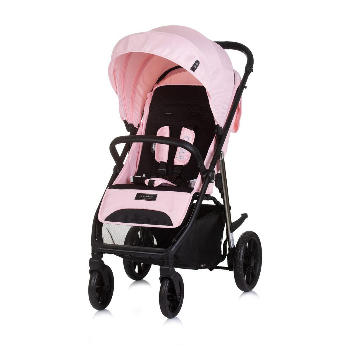 KINDERWAGEN Insta rosa Fußabdeckung, Federung, Korb, Gurt, klappbar - Rosa, Metall (87/53/105cm) - Chipolino