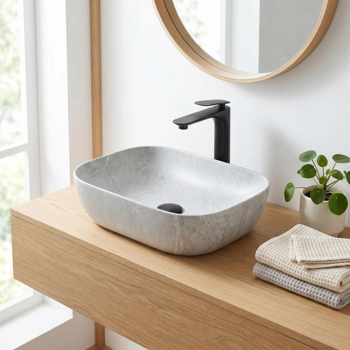 AUFSATZWASCHBECKEN Rea Livia Grey - Grau, Keramik (33.5/13.5/46.5cm) - REA