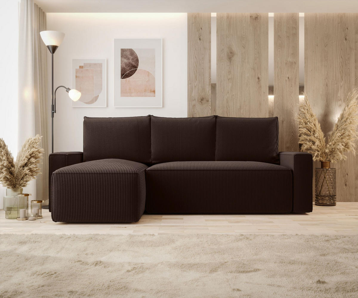ECKSOFA mit Schlaffunktion SAVIO Poso 06 Links - Braun, Textil (232/140cm) - Bedante