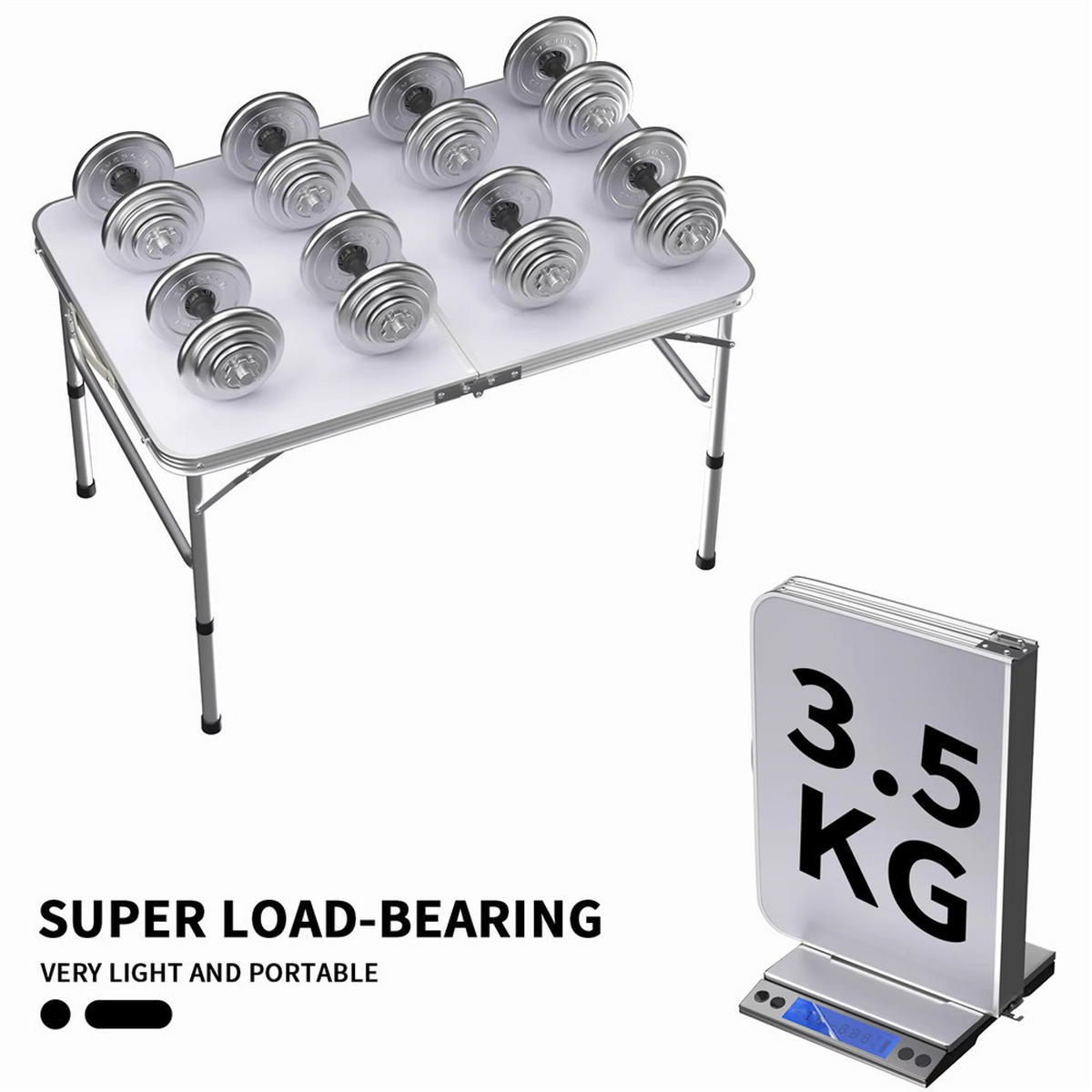 KLAPPTISCH Aluminium Faltbar Höhenverstellbar 90x60 cm - Silberfarben, Metall (90/60/67cm) - Coonoor