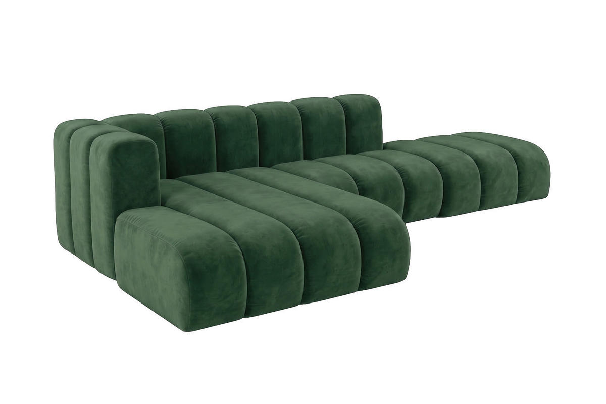 ECKSOFA Modulares In L-Form Mit Hocker, Velvet-Stoff Riviera, Grün, Links, GRAND Mini - Olivgrün, Holz (295/179cm) - Kaiser Möbel