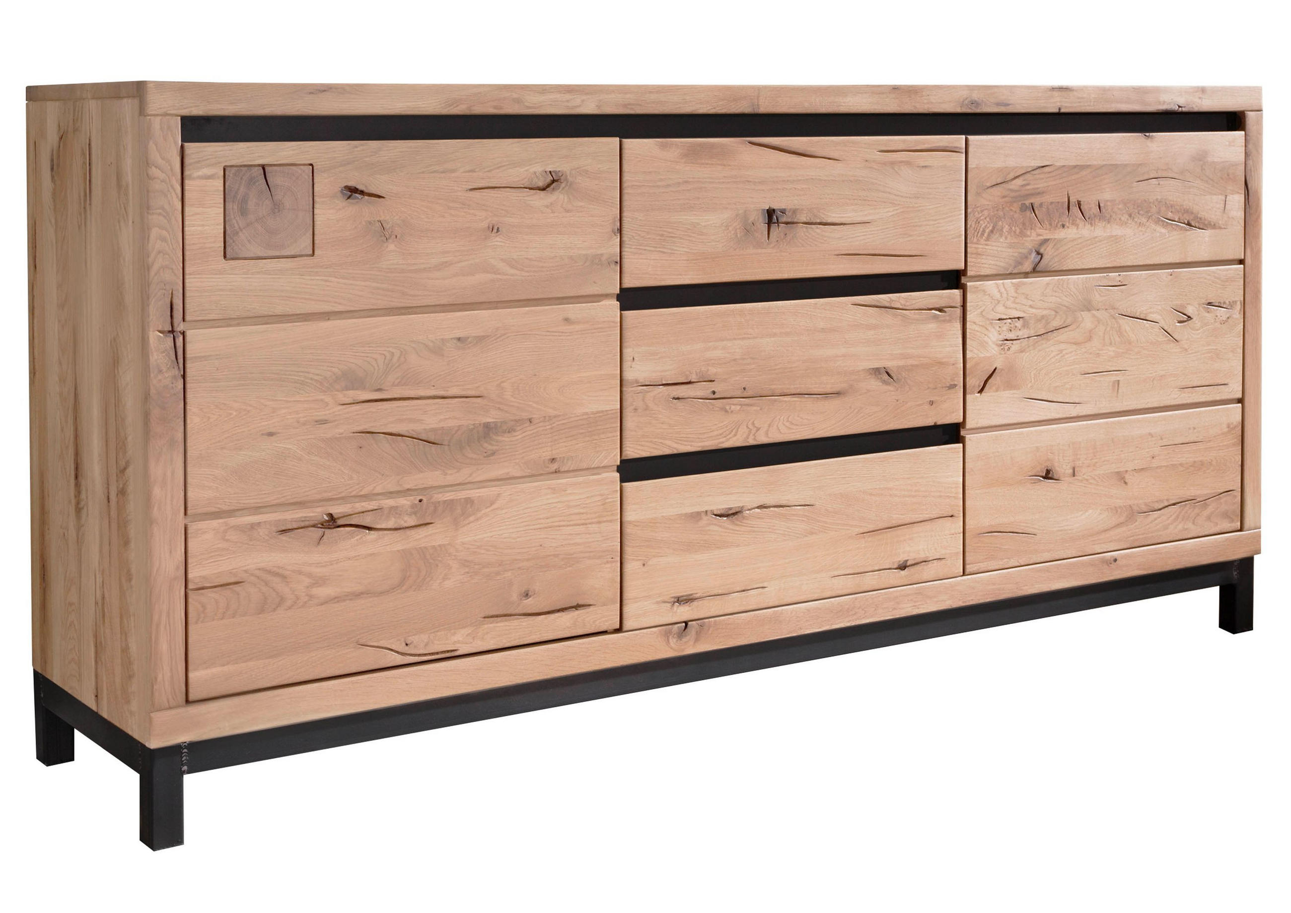 SIDEBOARD Wildeiche 175x45x85 bianco geölt VILLANDERS #209 - Beige, Holz (175/85/45cm) - Massivmoebel24