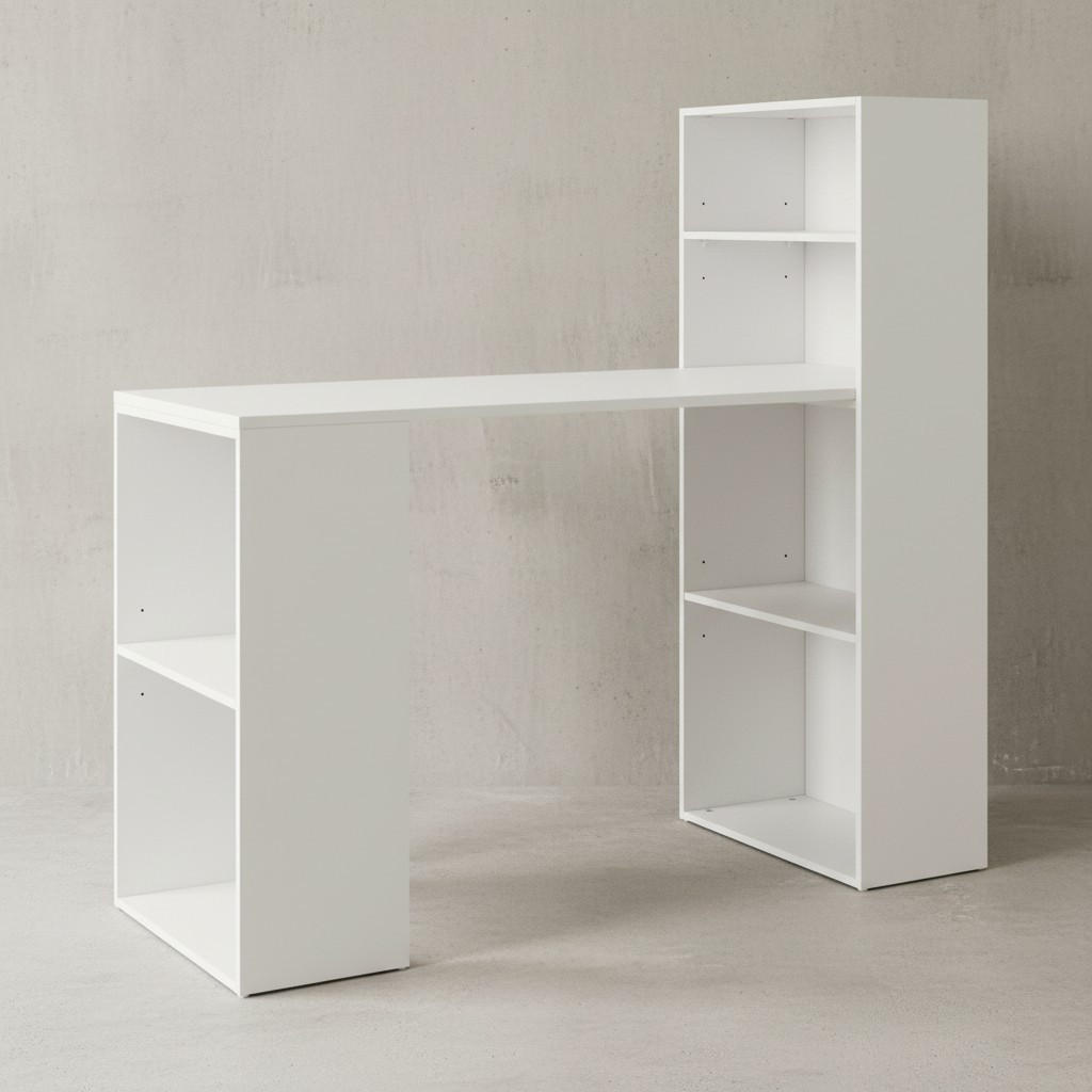 SCHREIBTISCH mit Regal variabel BRENTA, Weiß, 120x53x120 cm - Weiß, Holz (53/120/120cm) - KADIMA DESIGN