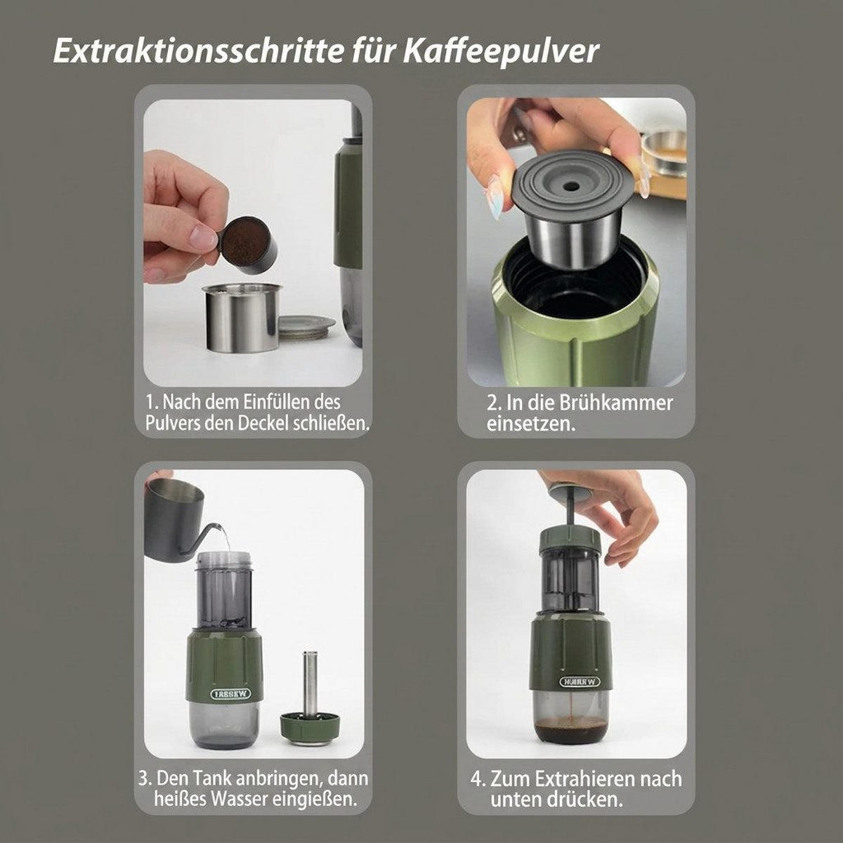 KAFFEEBEREITER für unterwegs, tragbar + kompakt - Grün, Metall (7.8/20.5/7.8cm) - BEXEVUE