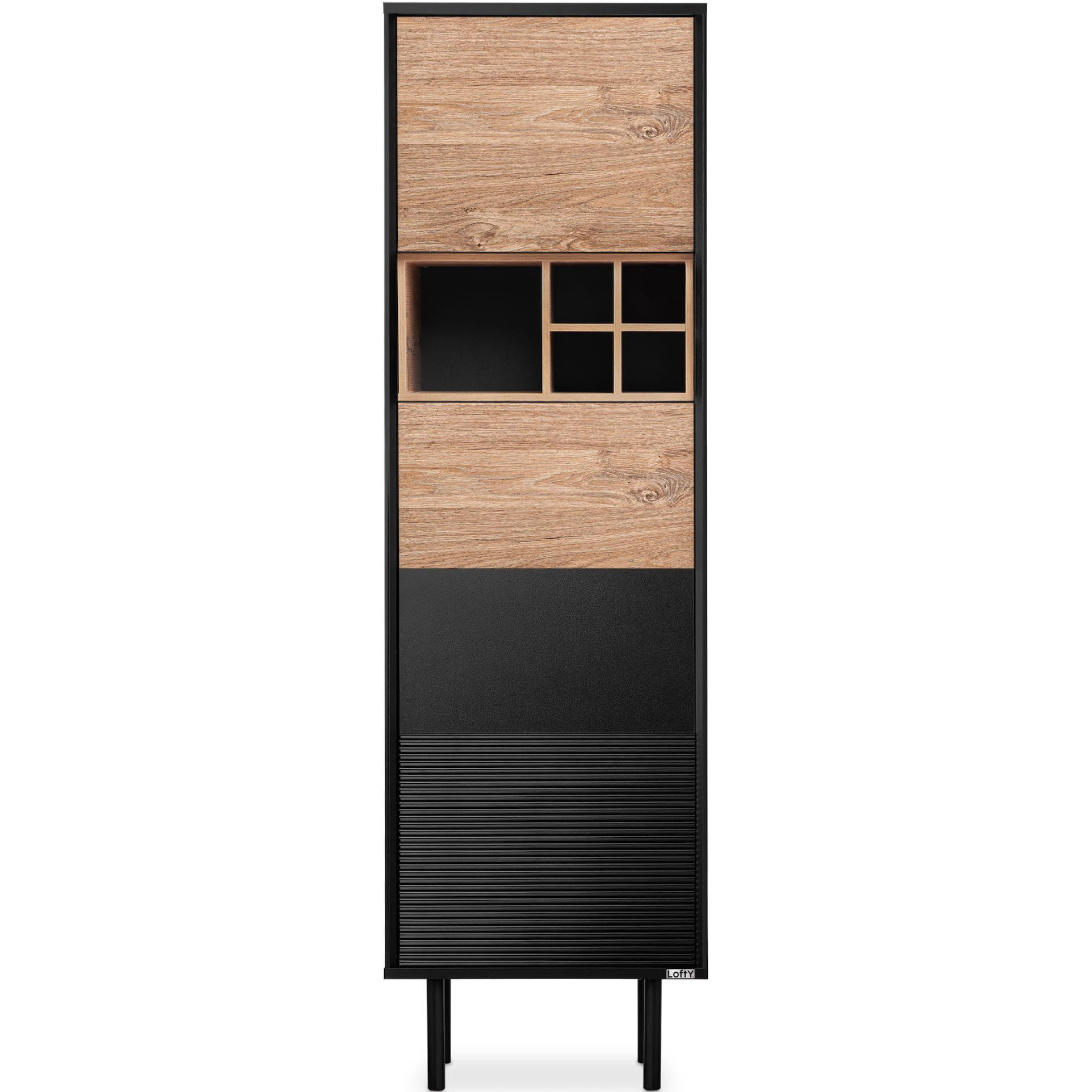 REGAL LOFTY Kreuzeinlage, schwarz / Eiche natur - Eichefarben/Multicolor, Holzwerkstoff (52/174/41cm) - KONSIMO®