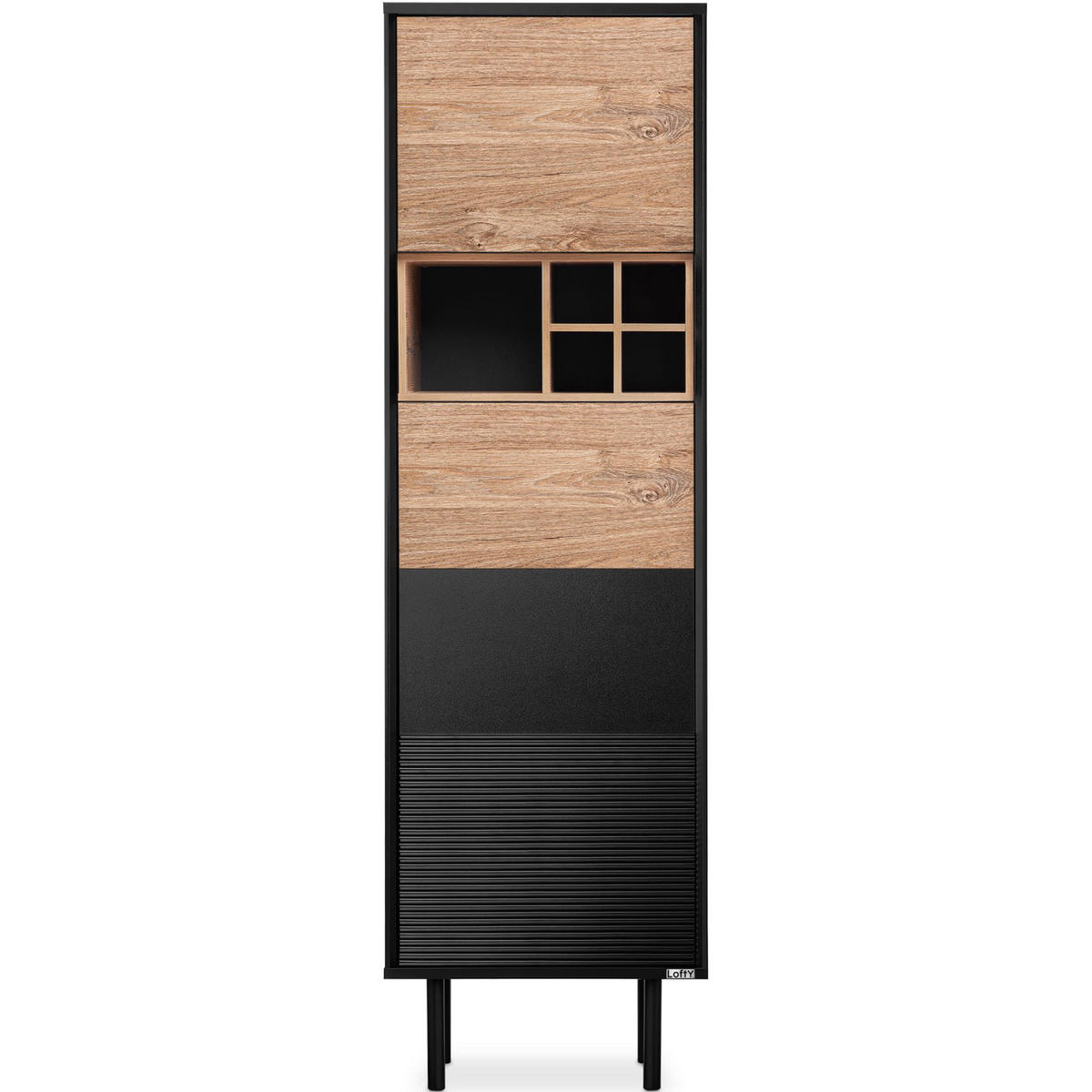 REGAL LOFTY Kreuzeinlage, schwarz / Eiche natur - Eichefarben/Multicolor, Holzwerkstoff (52/174/41cm) - KONSIMO®
