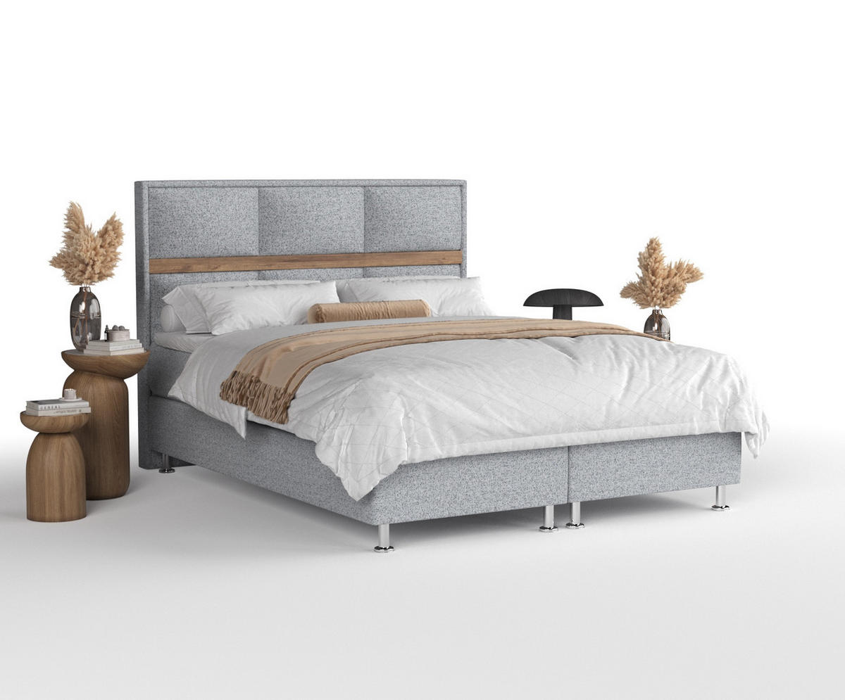 BOXSPRINGBETT Soto Grau 140/200 cm mit Latex-Topper - Silberfarben/Grau, Holz/Holzwerkstoff (140/200cm) - Maison de Reve