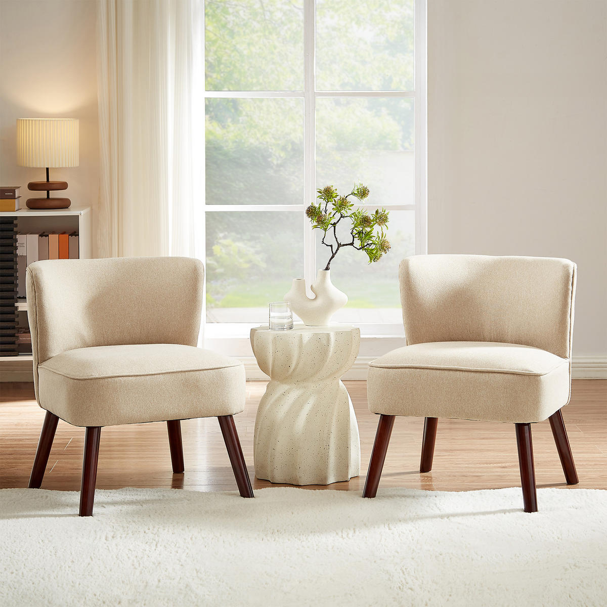 COCKTAILSESSEL 2er-Set Jofi aus beigem Stoff - Beige/Dunkelbraun, Holz/Textil (56/70.5/67cm) - Sicaan