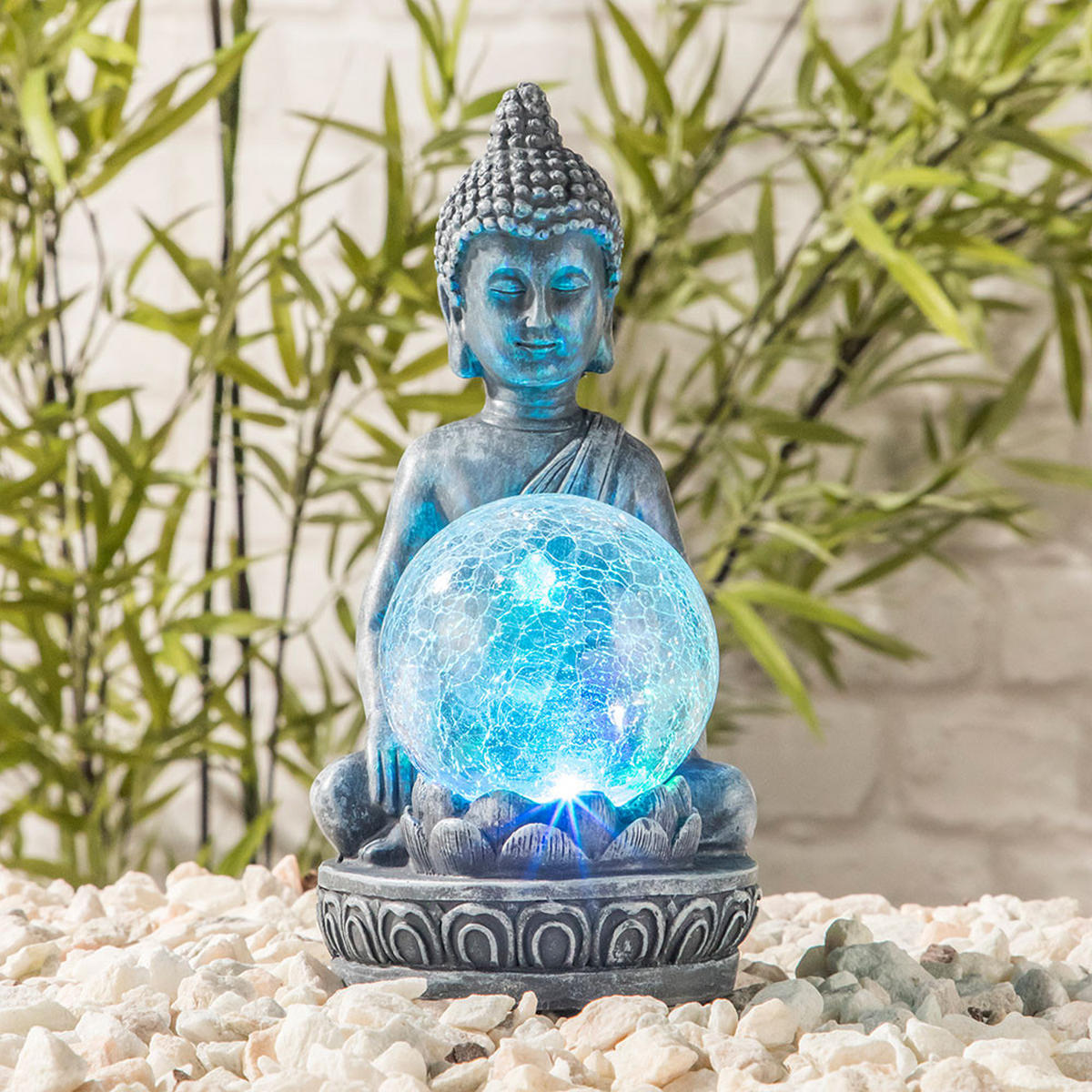 LED AUSSENLEUCHTE Buddha Grau Farbwechsler 2er Set - Grau, Glas (11.5/9.5/19.5cm)