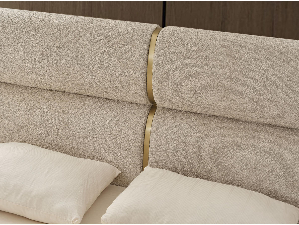 BETTANLAGE TESLA Schlafzimmer-Set, 5-teilig, Beige, Bett mit Kopfteil, 2 Nachttische, Kleiderschrank und Kommode - Beige, Holzwerkstoff (160/200cm)