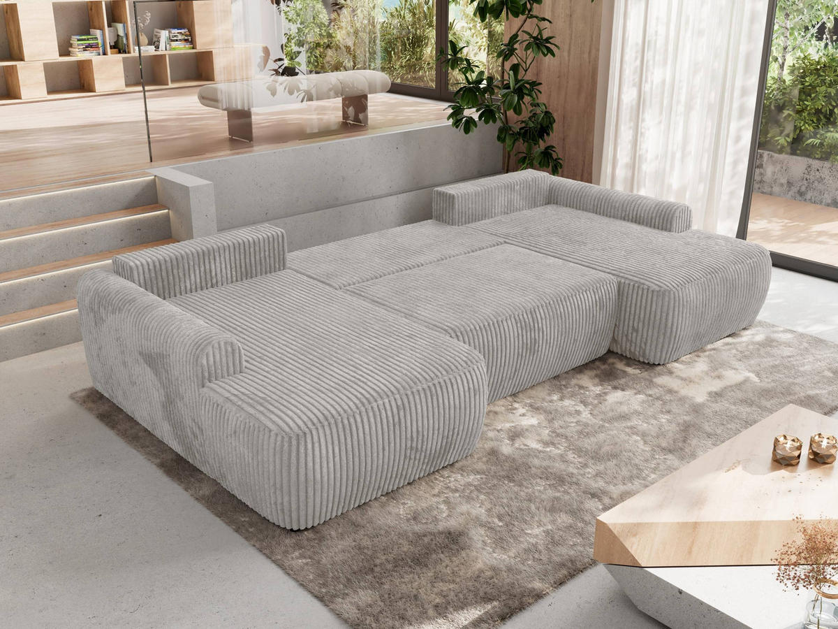 WOHNLANDSCHAFT CUBO U Grau Cord - Schwarz/Grau, Kunststoff/Textil (370/100/187cm) - MKS