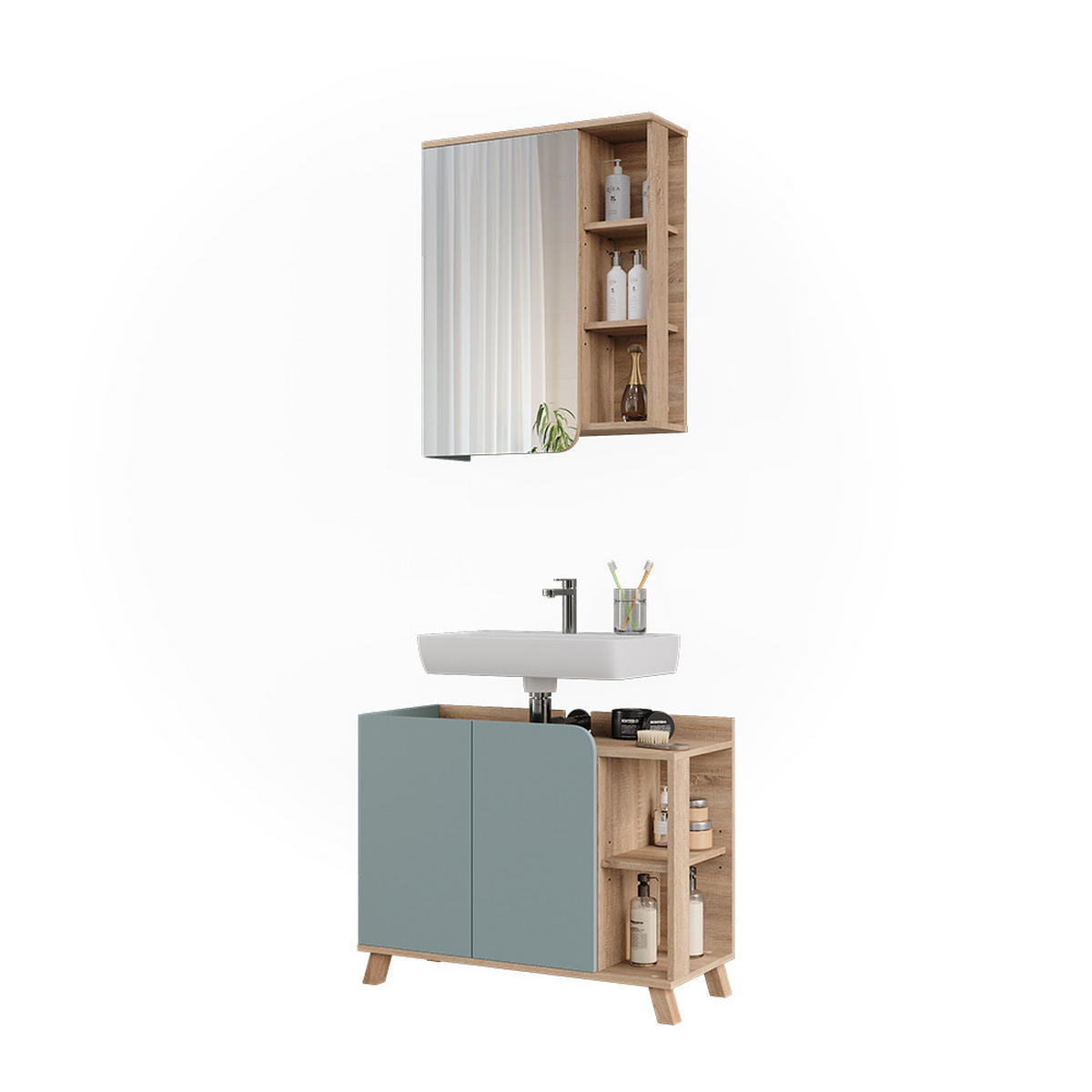 BADMÖBEL-SET Karen Sonoma/Blau 2 Teile - Blau, Holzwerkstoff (80/65/35cm) - Vicco