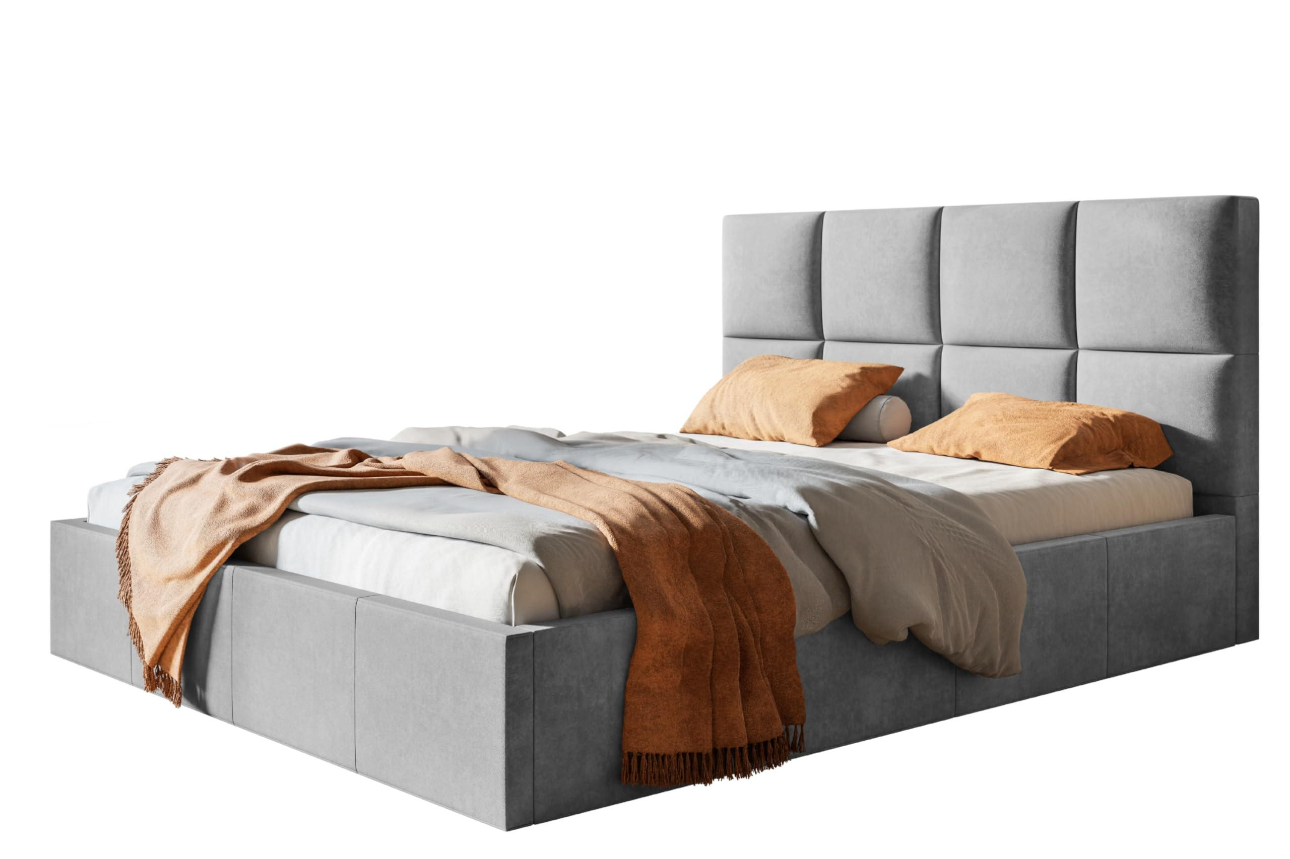 BETT 160x200 - Polsterbett mit Bettkasten und Holzrahmen - Modern Betten - Glatter Kronos-Stoff - Kollektion Roma, grau - Grau, Holz/Textil (160/200cm) - Alpi-Möbel