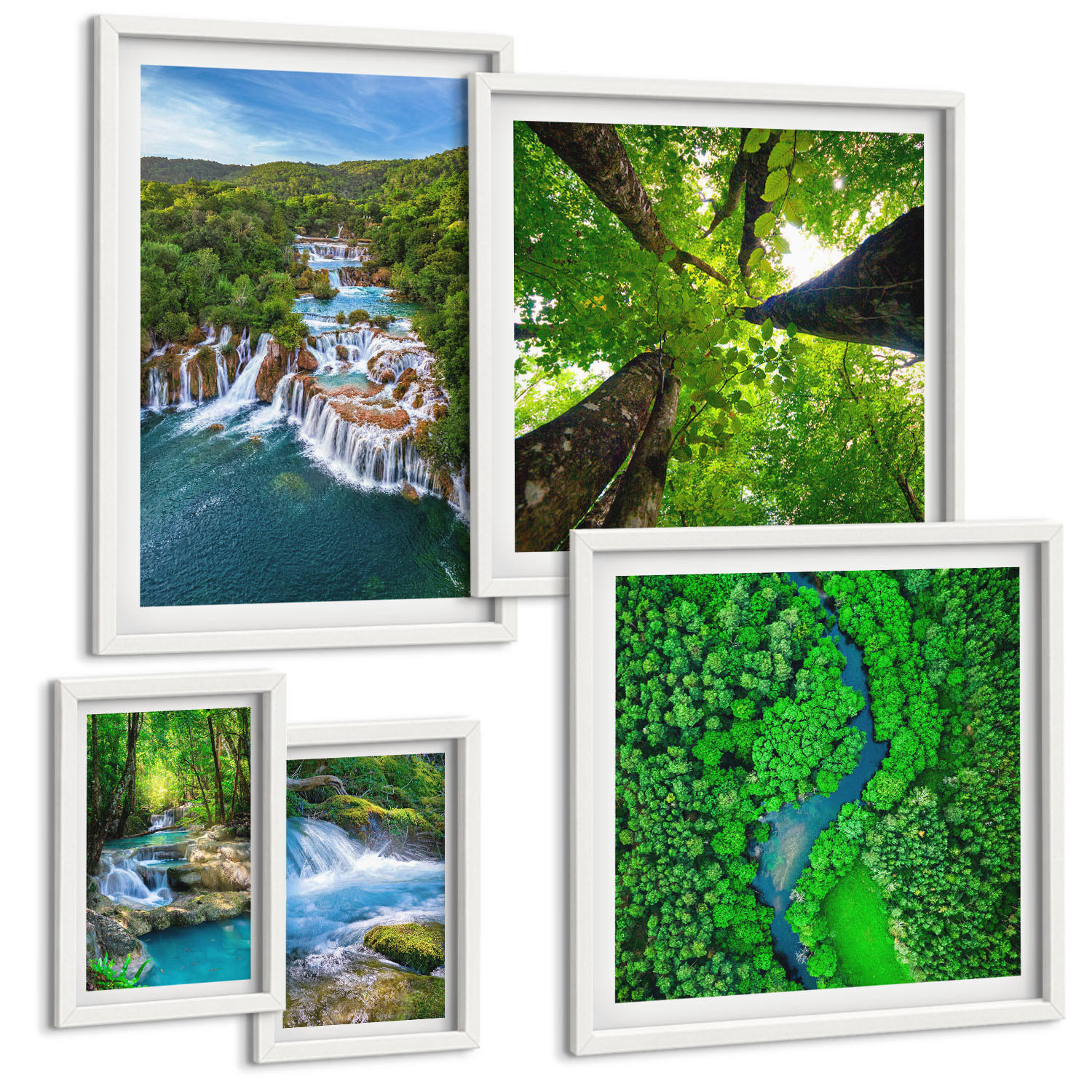 BILDER SET 5er Set - 50x50 cm & 20x30 cm & 40x60 cm Weißer Rahmen - Strandwellen, Himmelsbrücke, Spaziergang - Weiß, Kunststoff (40/60cm) - TULUP