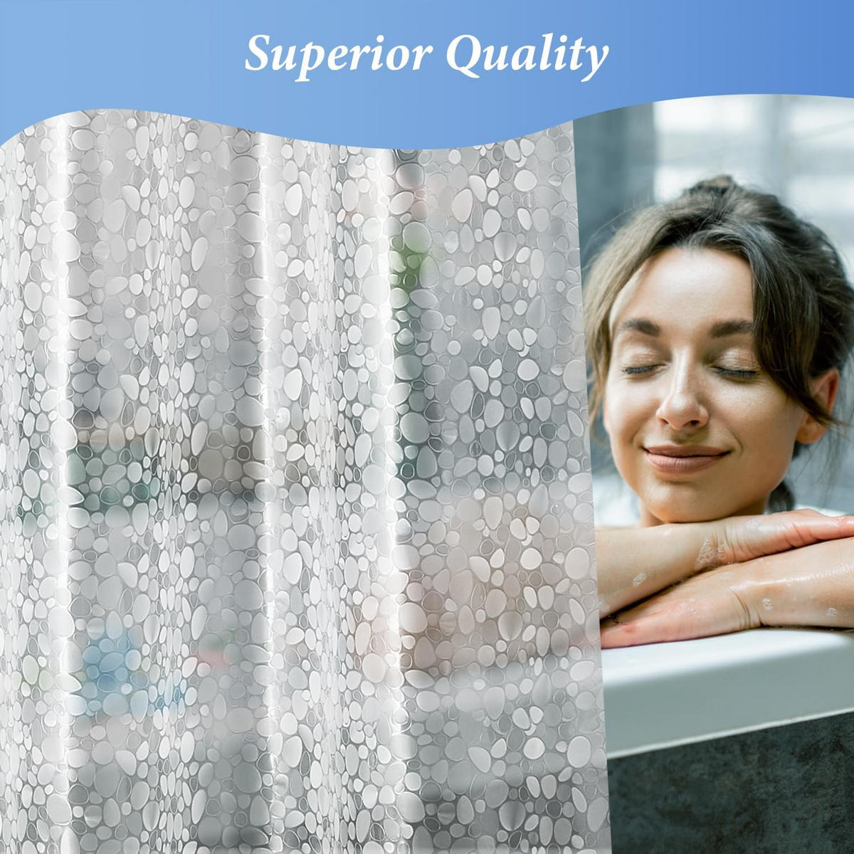 DUSCHVORHANG PEVA halbdurchsichtig wasserdicht schimmelresistent Badezimmer - Transparent, Textil (150/180cm) - MCBOSON