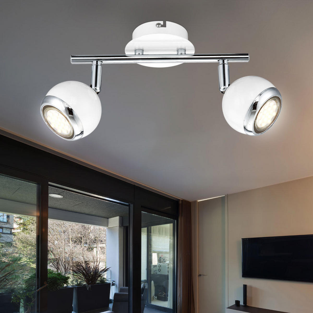LED DECKENLEUCHTE OMAN Weiß Chromring - Weiß, Metall (25/10/15cm) - Globo Lighting