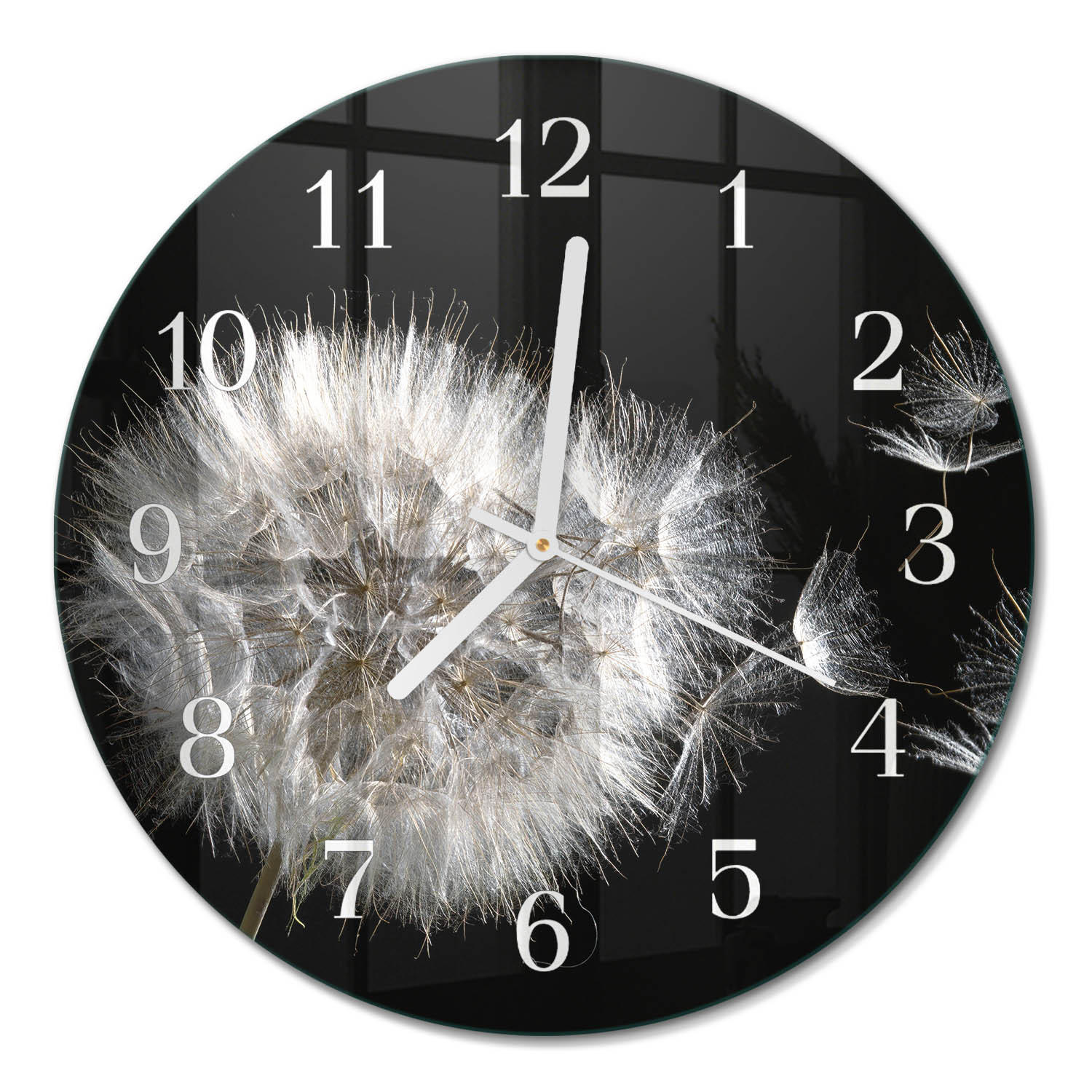 WANDUHR fi30 cm - Löwenzahn - Weiß, Glas (30/30/0.4cm) - TULUP