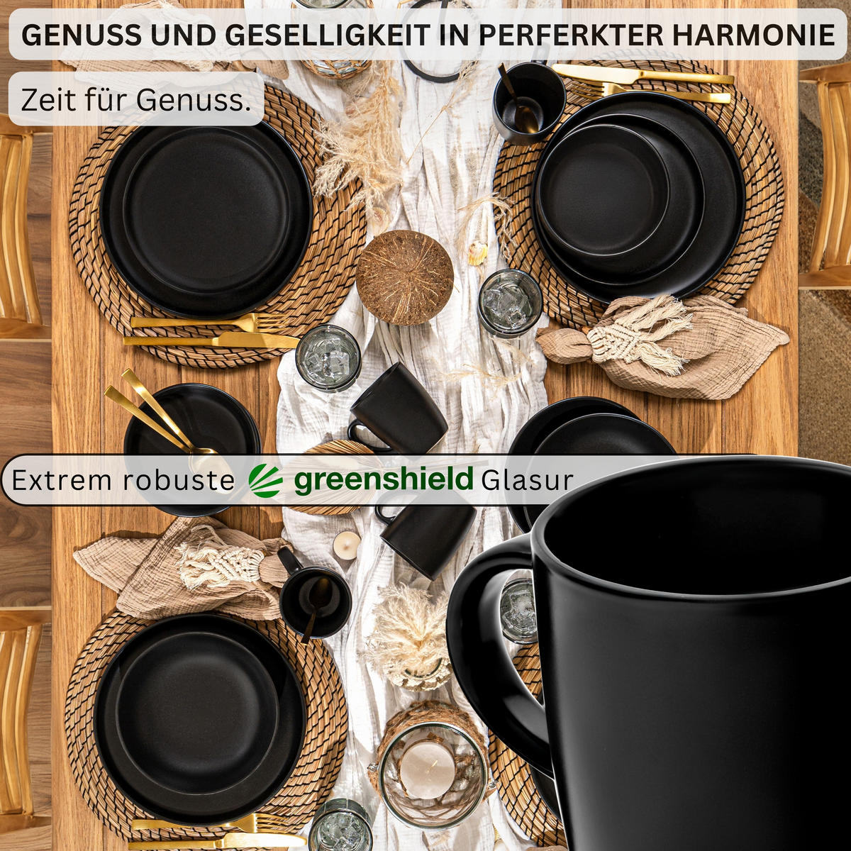 KAFFEEBECHER SET MADEIRA - 6 teilig aus Steingut - Schwarz, Keramik (0.35L) - Sänger
