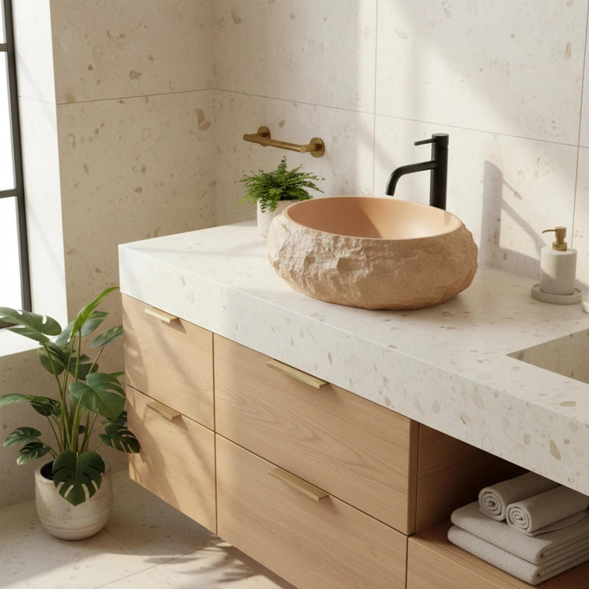 AUFSATZWASCHBECKEN Rea Mika Light Terracotta - Beige, Keramik (38/15/50cm) - REA
