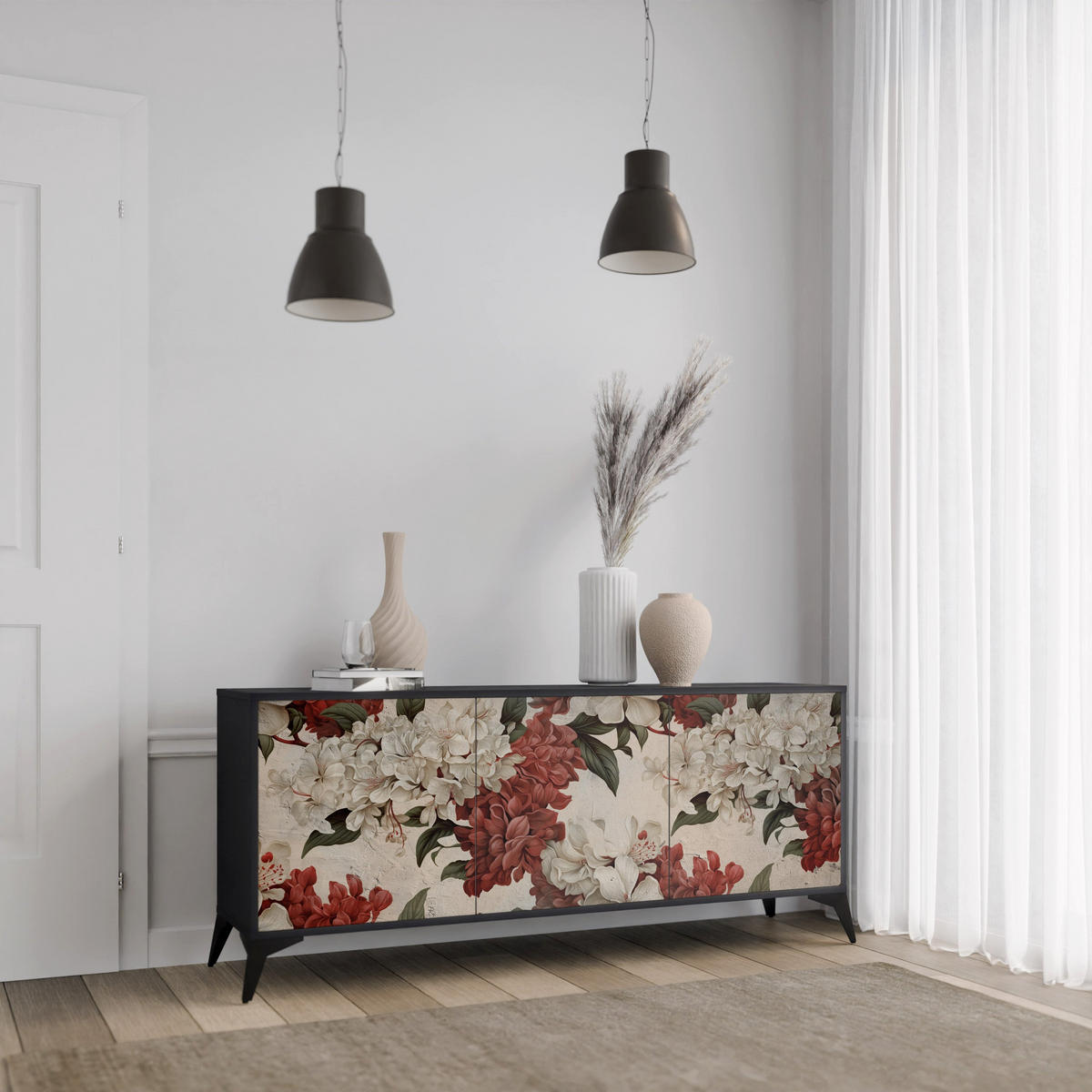 SIDEBOARD EPHEMERAL DAYS, Eicheneffekt, 164,5x42x77,5 cm, 3 Türen - Eichefarben/Buchefarben, Holzwerkstoff/Buchenholz (164.5/77.5/42cm) - SpaceRebels