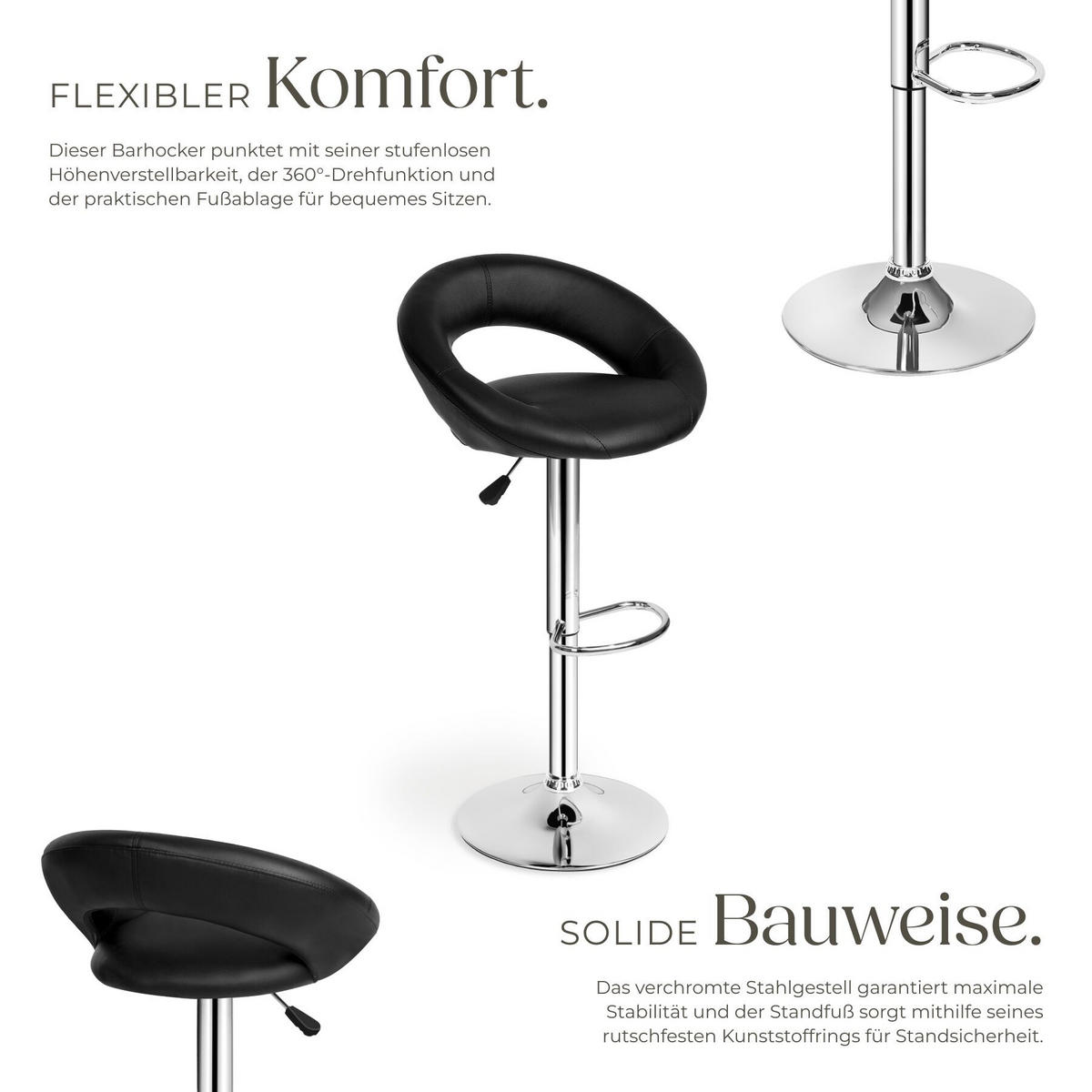 BARHOCKER 2er Set Christian, Sitzhöhe 63 - 83 cm, schwarz - Schwarz, Leder/Textil (34/100/40cm) - tectake
