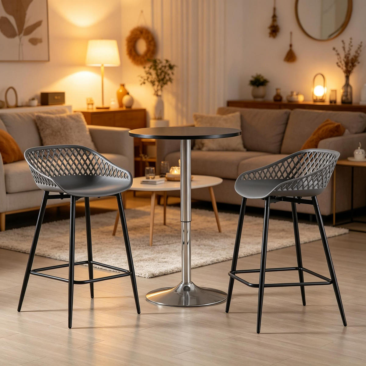 BARHOCKER DE-36183 2er Set mit PP-Sitz Grau - Grau, Metall (47/84.5/48.5cm) - ComfortXL