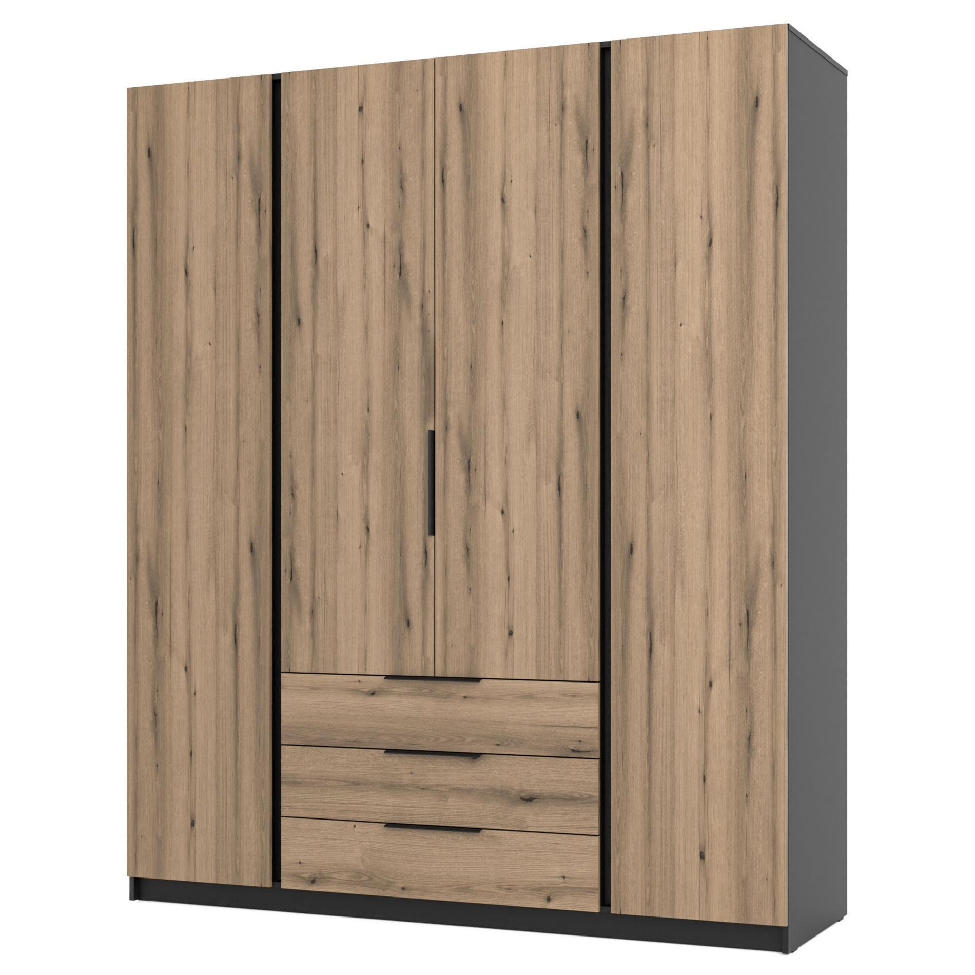 KLEIDERSCHRANK Kaja Eiche/ Schwarz 200 cm - Eichefarben/Schwarz, Holzwerkstoff/Metall (200/239/61.9cm) - Selsey