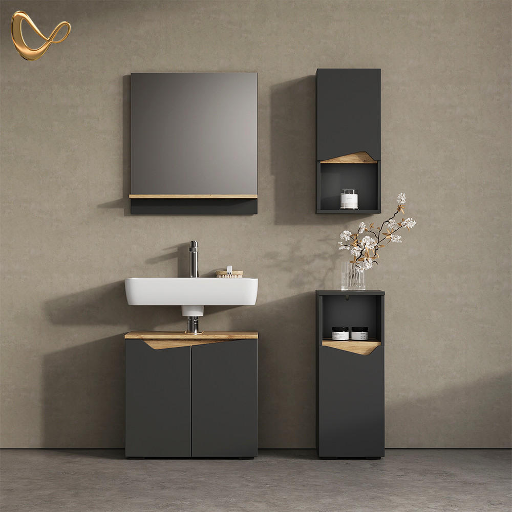 BADMÖBEL-KOMBINATION Timavo Anthrazit 4 Teile - Anthrazit/Eiche Artisan, Holzwerkstoff (60/57/35cm) - Livinity®