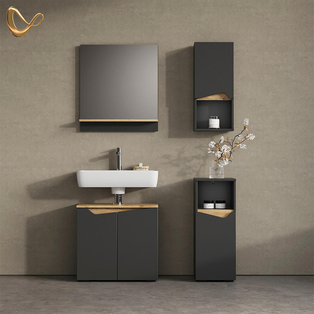 Thumbnail - Livinity® Badschrank, Anthrazit, Anthrazit, Holzwerkstoff, 1 Fächer, Rechteckig, 30x67x17 cm, Badezimmer, Badezimmerschr...