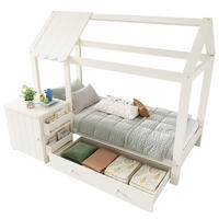 HAUSBETT 90/200 cm aus Massivholz Weiß mit Schubladen und abnehmbarem Nachttisch - Weiß, Holzwerkstoff (90/200cm) - OKWISH