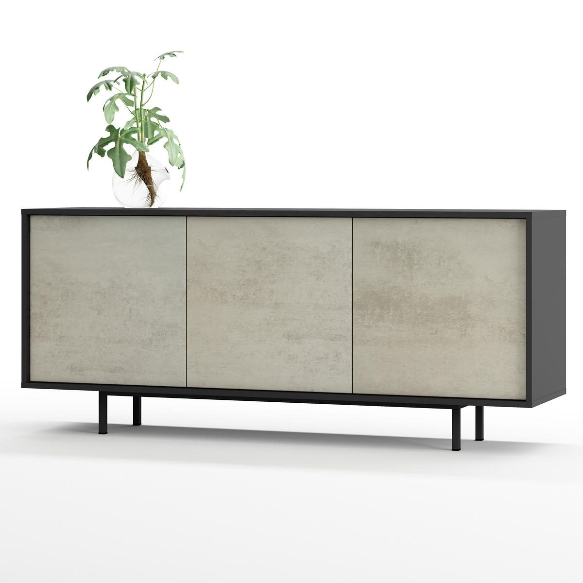 SIDEBOARD Akia Beton Oxid 66/154/40 cm - Hellgrau, Holzwerkstoff (154/66/40cm) - SIMPLYFURN