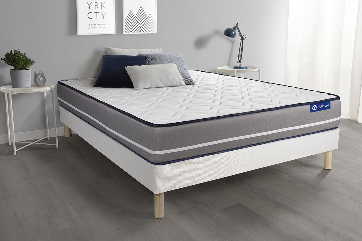 BETT Actimemo pur Memory-Schaum 90 x 200 cm h3 - Kit Bettgestell Weiß - Beige/Weiß, Holz (90/200cm) - ACTISOM