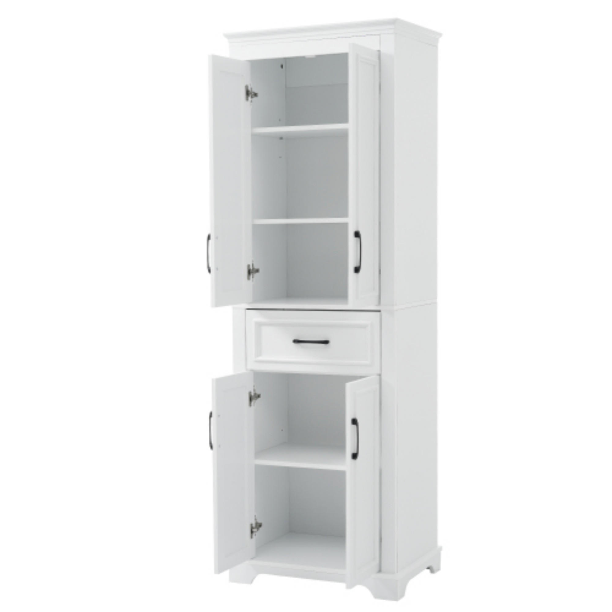 BADEZIMMERSCHRANK Hochschrank 60x40x180 cm Weiß aus MDF mit Türen, Schublade und verstellbaren Einlegeböden - Weiß, Holzwerkstoff (60/180/40cm) - Modfu