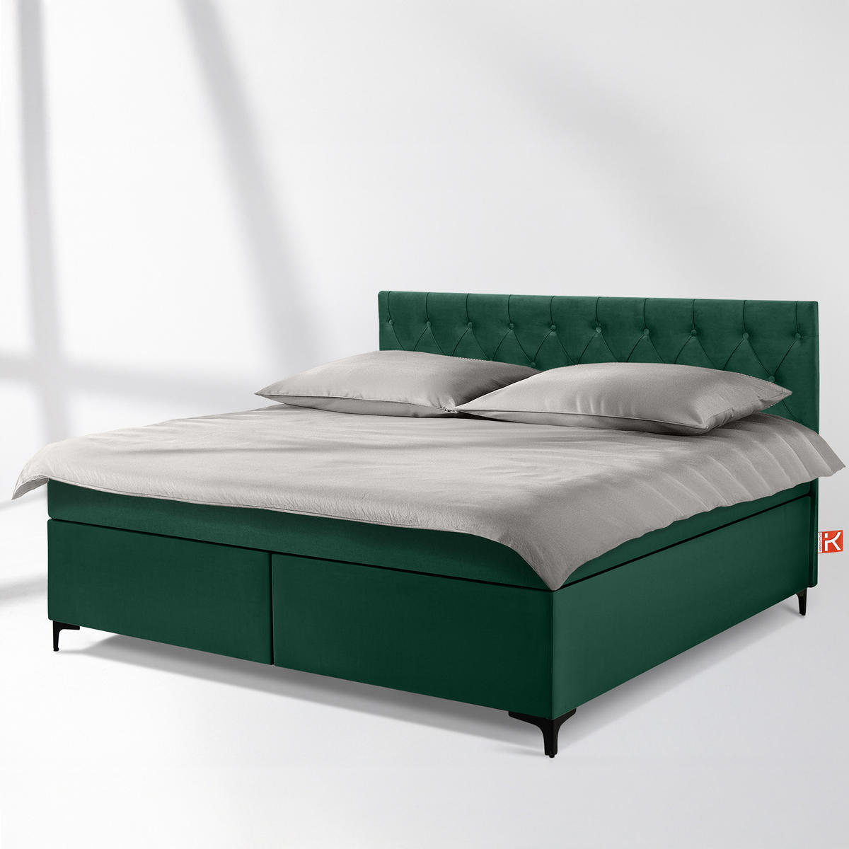 POLSTERBETT ARDEA, Dunkelgrün - Dunkelgrün/Schwarz, Holz/Holzwerkstoff (180/200cm) - KONSIMO®