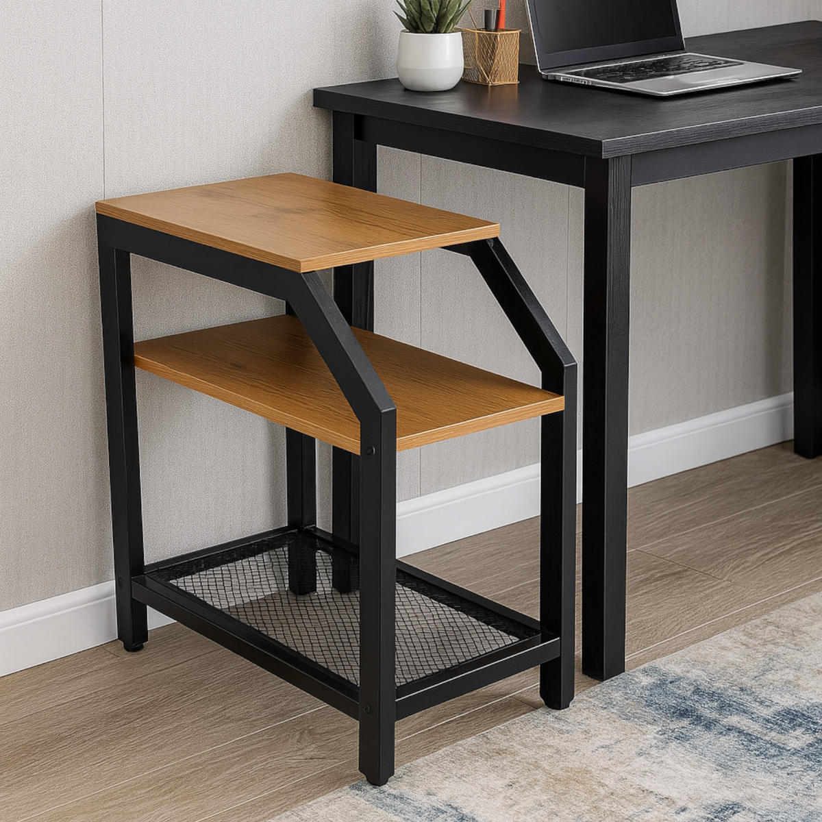 BEISTELLTISCH Metall Holzoptik Erlefarben Schwarz 3 Ablagen 59x30x60 cm - Erlefarben/Schwarz, Holzwerkstoff/Metall (30/59/60cm) - Begryf