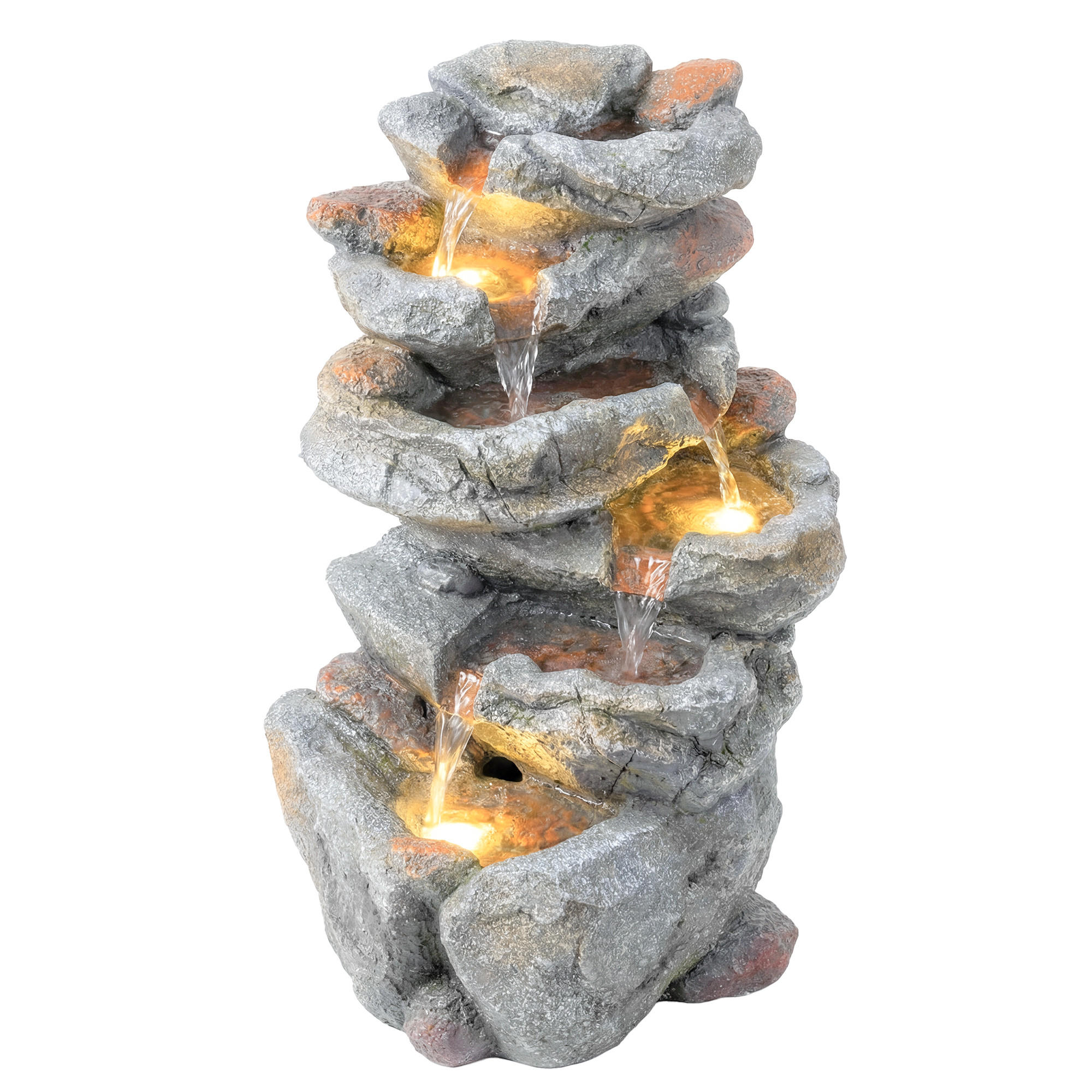 GARTENBRUNNEN DE-18870 6-stufige Kaskade mit LED Grau - Grau, Kunststoff (33/27/53cm) - ComfortXL