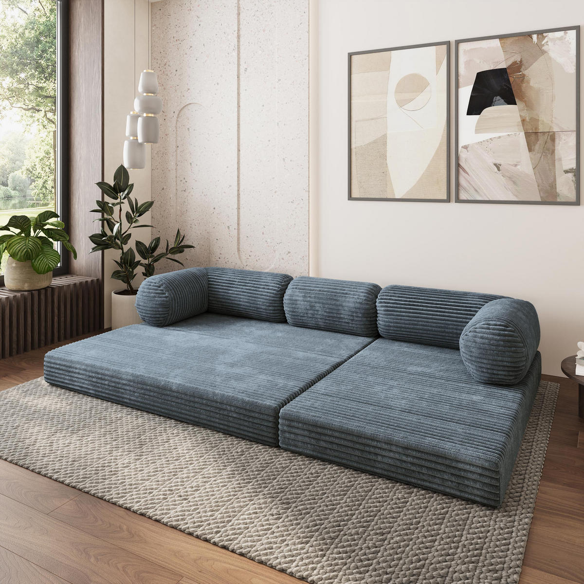 ROHOVÁ SEDAČKA ETERA modulární Boneless pohovka s funkcí spaní, šedá TILIA 85 - šedohnědá, textil (270/160cm) - MASSENO