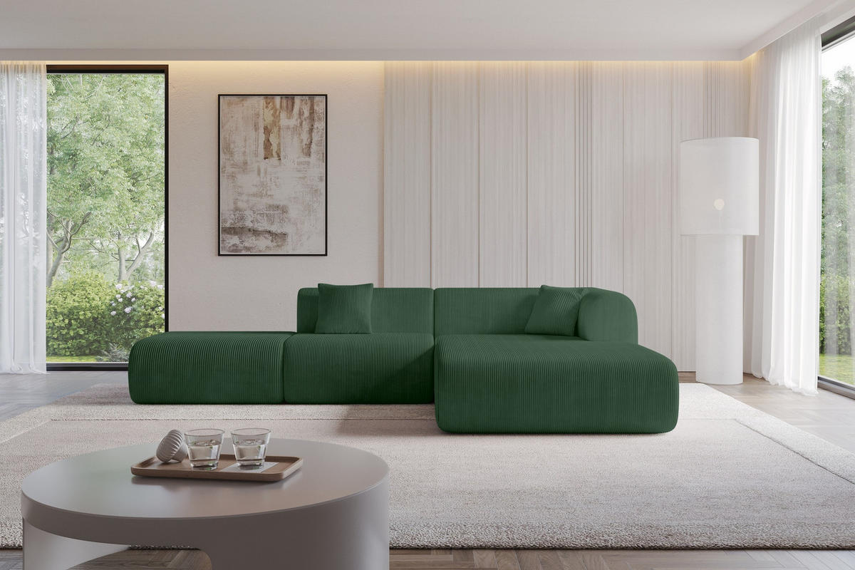 ECKSOFA Ottomane Rechts OVLY-L 289x176x71 Grün Cord - Waldgrün/Schwarz, Holzwerkstoff/Kunststoff (289/176cm) - ALTDECOR