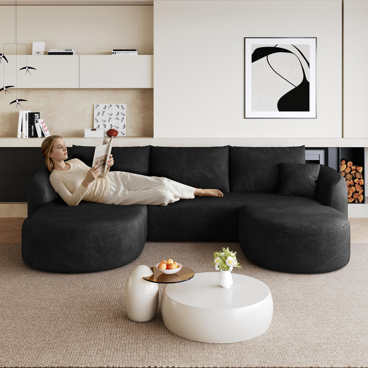 WOHNLANDSCHAFT Schwarz 266/168/85 cm 5-Sitzer Modular - Schwarz, Textil (266/85/168cm) - PANGIVO